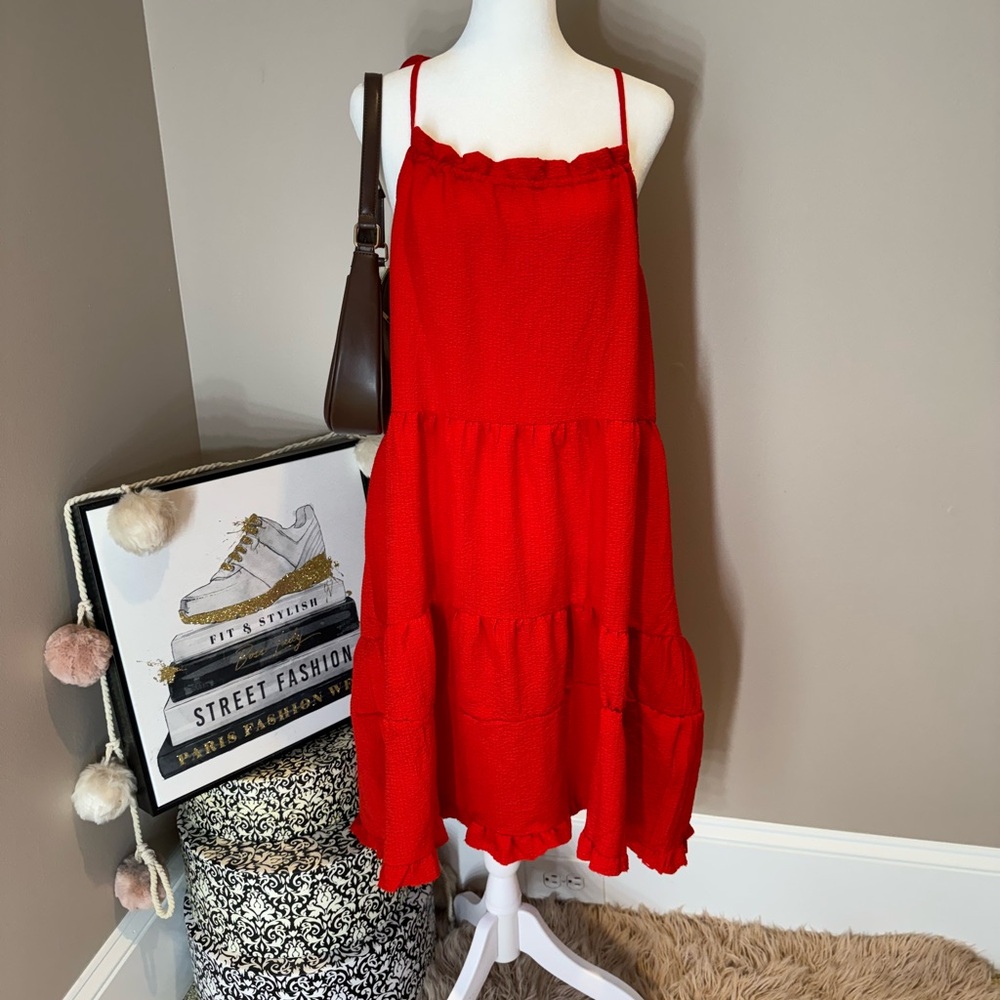Red Tiered Sleeveless Dress